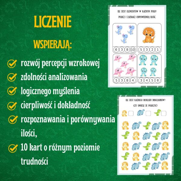 Karty edukacyjne PDF – DINOZAURY  (70 stron do druku) Dla dzieci w wieku 2–5 lat - obrazek 3